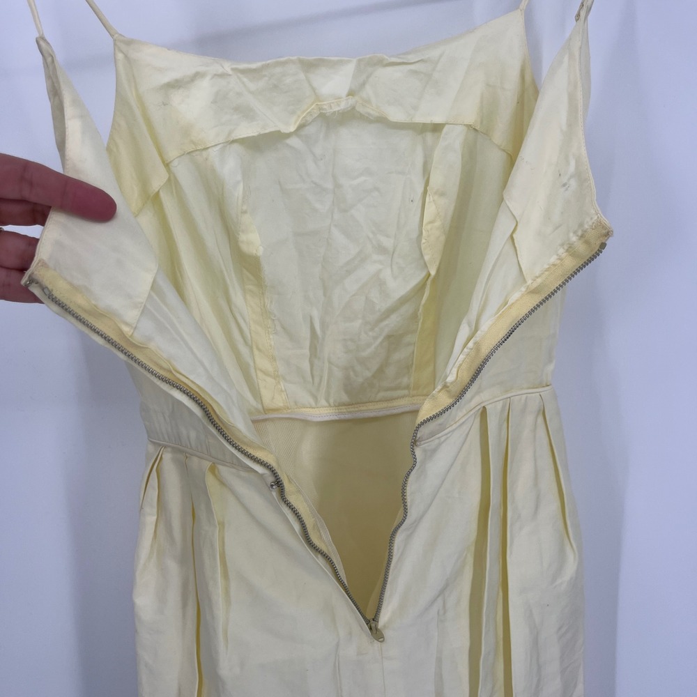 Vintage‎ 50s Dress Butter Yellow Eyelet Hem Spaghetti Straps Balloon Hem Bow XXS - Picture 7 of 8